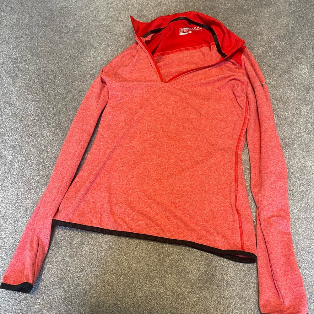 Red long sleeve shirt with a collar